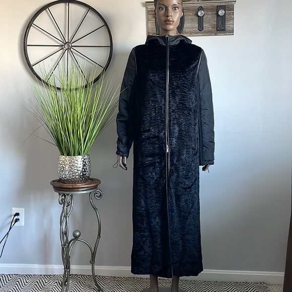 DIVINA Faux Persian Lamb Jacket Black Zip Jacket Size 8 - Picture 7 of 14